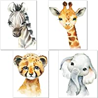Los mejores  - artpin® Juego de 4 imágenes decorativas para habitación infantil (tamaño DIN A4)- diseño de animales africanos- elefante…